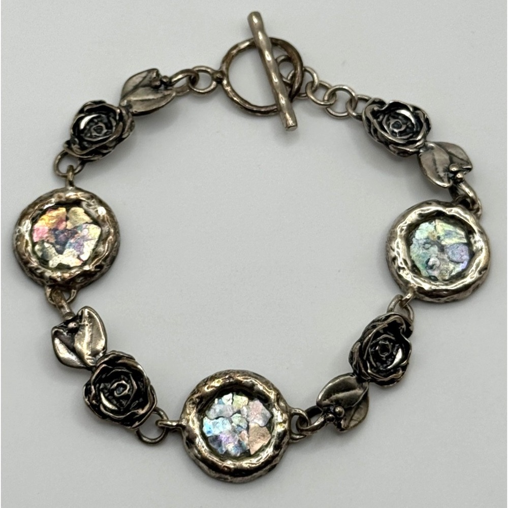 Luli Hamersztein Sterling Silver Roman‎ Glass Rose Flower Toggle Bracelet
